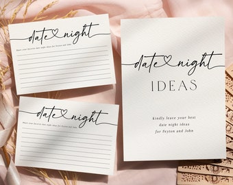 Date Night Card Template, Modern Bridal Shower Newlywed Date Night Card Insert and Sign, Printable Date Night Ideas Game Sign Simple DIY