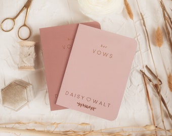 Boho Wedding Vow Booklets Set, Personalized Vow Books, His and Her Modern Vows, Custom Vows, Rose Gold Foil, Daisy