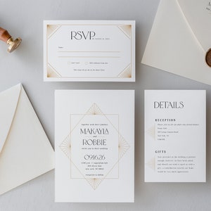 Boho Wedding Invitation Suite Template, Art Deco Minimalist Editable Wedding Invite & Envelopes, Printable, Makayla