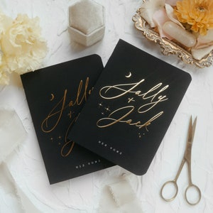 Celestial Wedding Vow Books Set of 2, Night Sky Black and Real Gold Foil, Personalized Wedding Vow Booklets - Sally