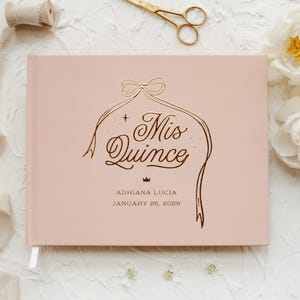 Livro de visitas de quinze anos com folha de ouro, álbum de assinaturas personalizado da Miss Quince, lembrança de 15 anos, presente rosa para festa de 15 anos