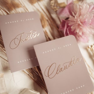 Classic Wedding Vow Booklets Set, Personalized Vow Books, His and Her Modern Vows, Custom Vows, Rose Gold Foil, - Claudia