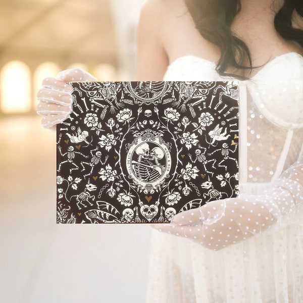 Till Death Wedding Guest Book, Gothic Wedding Hardcover Photo Album, Halloween Wedding, Gold Foil, Anniversary Album, Sign In Book - Mona