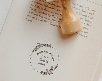 From the Library of ... Library Stamp, Boho Floral Wildflower Ex Libris Rubber Stamp, Personalized Gift Idea for Book Lover, Gift for Her