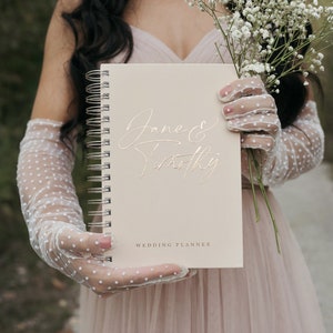 Personalized Wedding Planner, Beige Wedding Planning Book, Foil Rose Gold Bridal Shower Gift, Engagement Gift, Gift for Bride - Jane