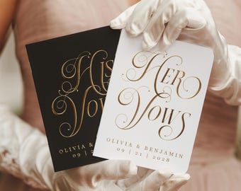 Elegant Vow Booklets Set, His and Hers, Typographic Lettering Vows, Personalized Vow Books, Custom Vows, Gold Metallic Foil, Olivia