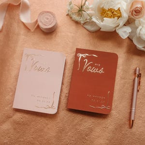 Bow Vow Booklets Set, Coquette Wedding Vow Booklets, Cute Personalized Custom Rose Gold Foil Books, Bridal Shower Gift Idea