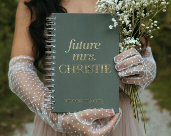 Forest Green Wedding Planner Book, Future Mrs. Wedding Planner, Gold Foil, Personalized Hardcover Book, Wedding Gift to Bride - Isabella