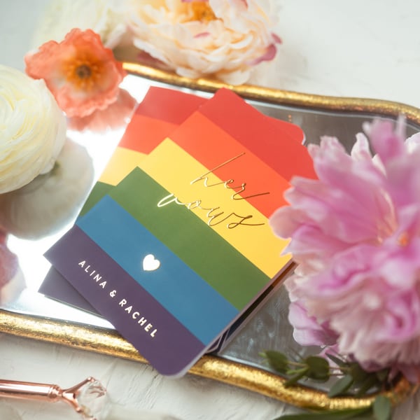 LGBTQ+ Wedding Vow Booklets Set, Personalized Rainbow Vow Books, Hers and Hers Modern Vows, Lesbian Vow Books, Gay Vows, Gold Foil, Alina