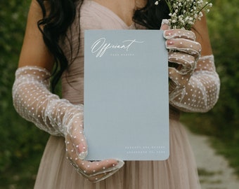 Libro para oficiante de bodas, cuaderno de bodas azul empolvado, regalo personalizado para reverendo, libro minimalista de lámina plateada para pastor para sermones - Dorothy