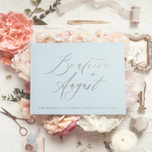 Dusty Blue Wedding Guest Book, Wedding Hardcover Photo Album, Silver Foil, Modern Wedding, Anniversary Album, Sign In Book - Beatrice