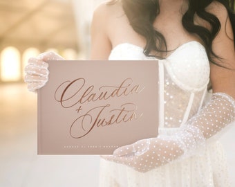 Taupe Wedding Guest Book, Classic Wedding Hardcover Photo Album, Rose Gold Foil, Bridal Shower Anniversary Album, Sign In Book - Claudia