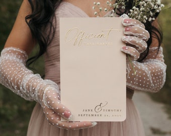 Wedding Officiant Book, Personalized Wedding Notebook, Custom Pastor Gift Notebook, Beige Green & Gold Foil Lined Reverend Gift - Jane