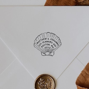 Seashell Address Stamp, Beach House Return Address Stamp, Self-Inking Beach Wedding Invitation Stamp, Vacation Home Housewarming Gift