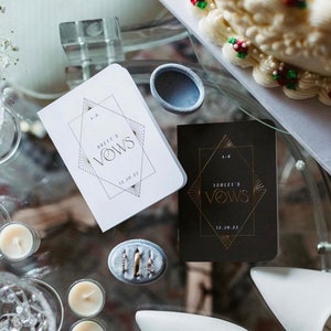 Juego de folletos de votos matrimoniales, libros de votos personalizados estilo art déco, bodas vintage, votos modernos para él y para ella, votos personalizados, lámina dorada, Makayla