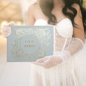 Boho Wedding Guest Book, Garden Wedding Hardcover Photo Album, Gold Foil and Sage Green, Anniversary Album, Sign In Book Emma image 3