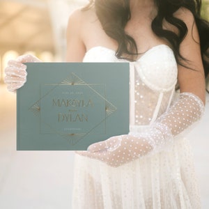 Vintage Wedding Guest Book, Green Wedding Hardcover Photo Album, Art Deco Gold Foil, Anniversary Album, Sign In Book Makayla image 2