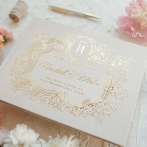 Elegant Wedding Guest Book, Foil Pressed Personalized Hardcover Photo Book, Vintage Wedding Keepsake Book image 2