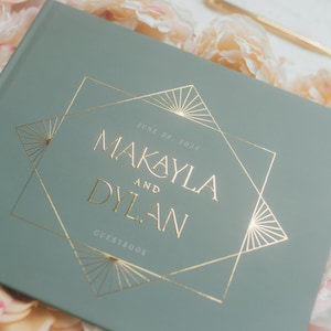 Vintage Wedding Guest Book, Green Wedding Hardcover Photo Album, Art Deco Gold Foil, Anniversary Album, Sign In Book Makayla image 3