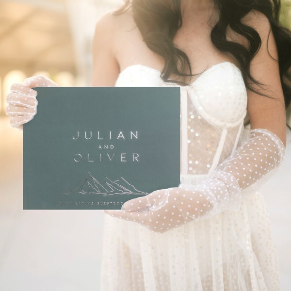 Mountain Wedding Guest Book, Teal Colorado Wedding Hardcover Photo Album, Silver Foil, Anniversary Album, Sign In Book - Julian