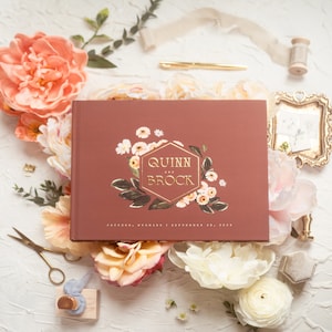 Boho Wedding Guest Book, Dark Florals and Gold Wedding Hardcover Photo Album, Gold Foil, Anniversary Album, Sign In Book - Quinn