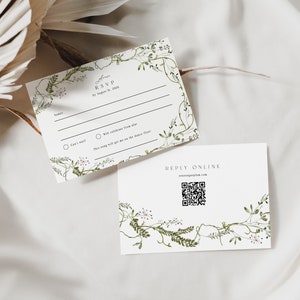 Greenery Wedding Invitation Template, Printable Wedding Invitation, Wildflower Invitation, Floral Wreath, White and Green Invitation, Apple image 4