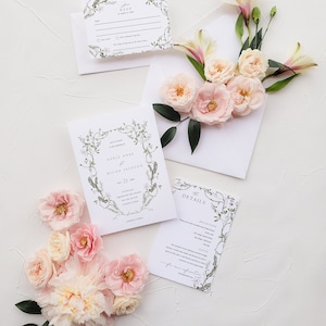 Greenery Wedding Invitation Template, Printable Wedding Invitation, Wildflower Invitation, Floral Wreath, White and Green Invitation, Apple image 2