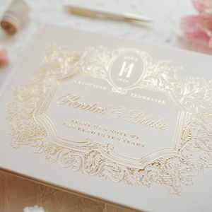Elegant Wedding Guest Book, Foil Pressed Personalized Hardcover Photo Book, Vintage Wedding Keepsake Book image 12