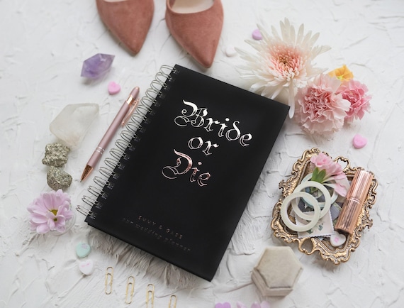 Bride or Die Wedding Planner Book, Gothic Bride Gift, Halloween Wedding Planner, Real Rose Gold Foil, Best Friend Engagement Gift to Bride