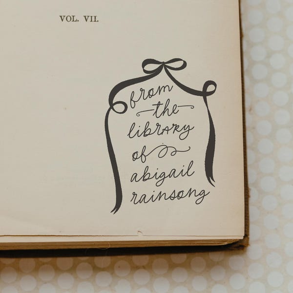Bow Book Stamp, Ex Libris Stamp, Coquette Cutesy Bow Library Stamp, This Book Belongs To, Personalized Book Lover Gift