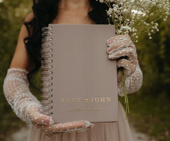 Minimalist Wedding Planner, Personalized Wedding Planning Book, Custom Gold Foil Bridal Shower Gift, Bridal Shower Gift for Bride - Mocha