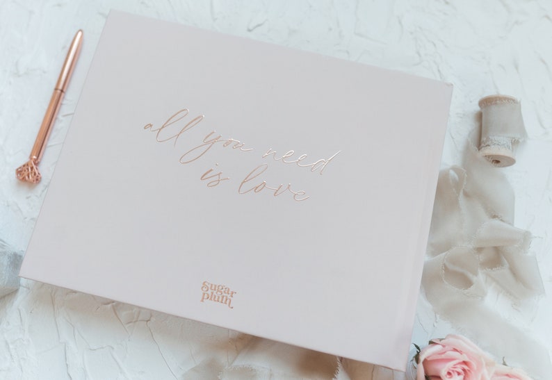 Elegant Minimal Wedding Guest Book, Minimalist Custom Wedding Hardcover Photo Album, Rose Gold, Gold, Silver Foil, Beige Album Jane image 5