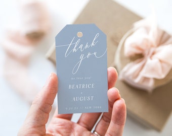 Favor Tag Template, Dusty Blue Wedding Favor Hang Tag, Thank You Tag, Modern Download Wedding Thank You Tag with Calligraphy, Beatrice