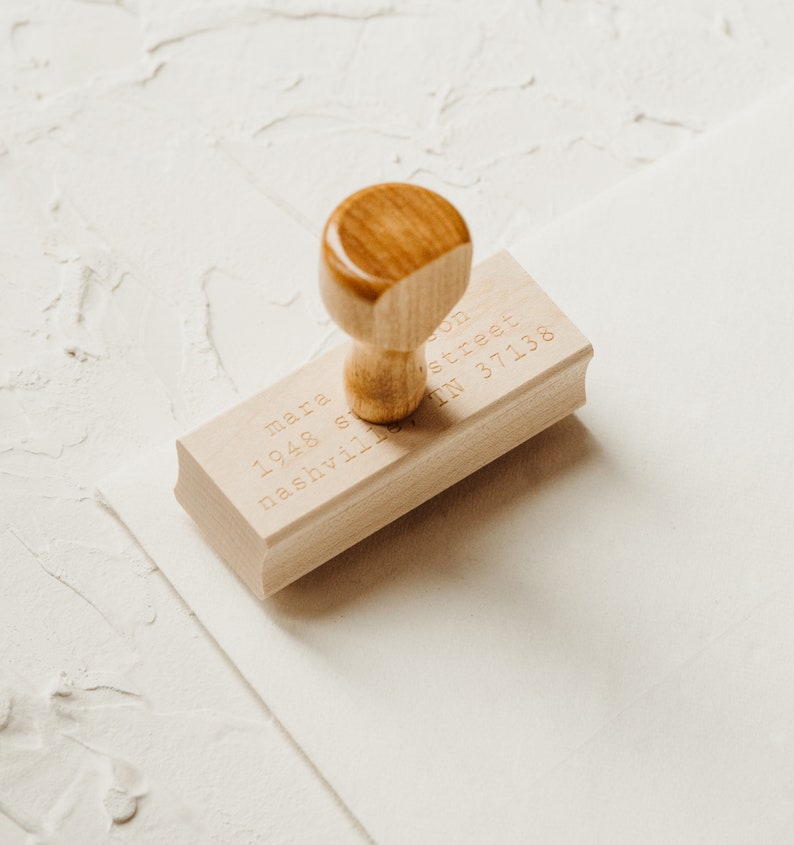 Minimalist Return Address Stamp, Personalized Self Inking or Rubber Stamp, Typewriter Wedding Stamp, Simple Custom Return Address Stamp Wood Handle