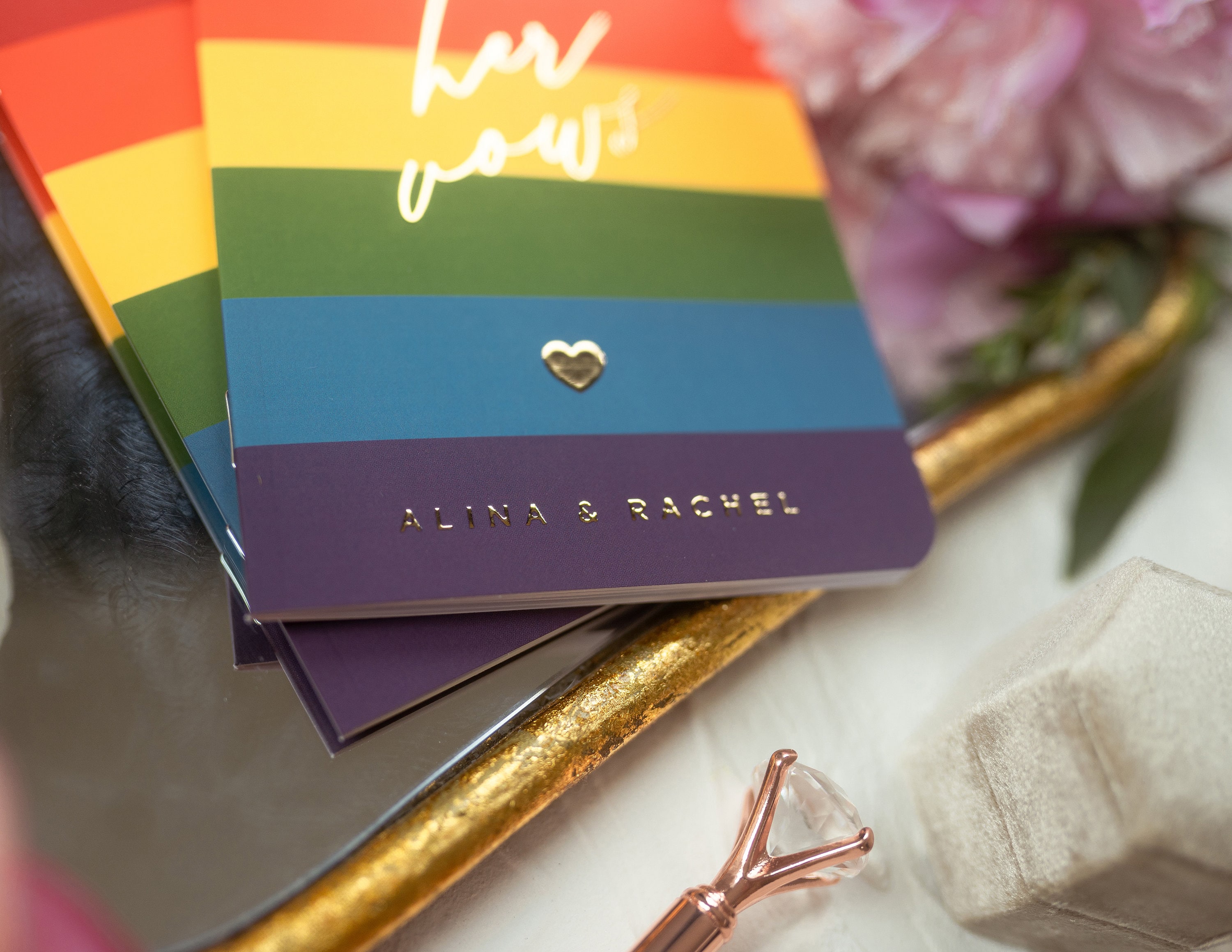 LGBTQ+ Wedding Vow Booklets Set, Personalized Rainbow Vow Books, Hers LGBTQ+ Wedding Vow Booklets Set, Personalized Rainbow Vow Books, Hers