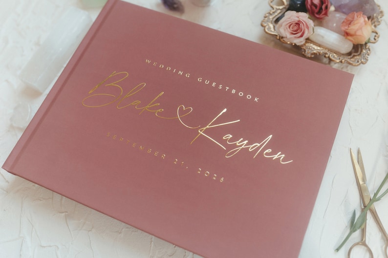 Rustic Guestbook, Modern Wedding Guest Book, Photo Book for Polaroids, Gold Foil Hardcover Wedding Album, Keepsake Book, Terracotta Blake image 2