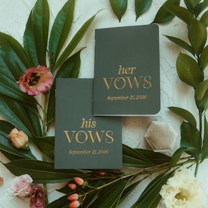 Wedding Vow Booksl, Personalized Vow Booklets, Real Gold Foil & Green Vow Books, Minimal Luxury Vow Books, His Her Vows, Set of 2 - Isabella