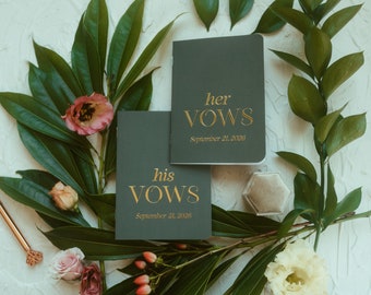 Wedding Vow Books, Personalized Vow Booklets, Real Gold Foil & Green Vow Books, Minimal Luxury Vow Books, His Her Vows, Set of 2 - Isabella