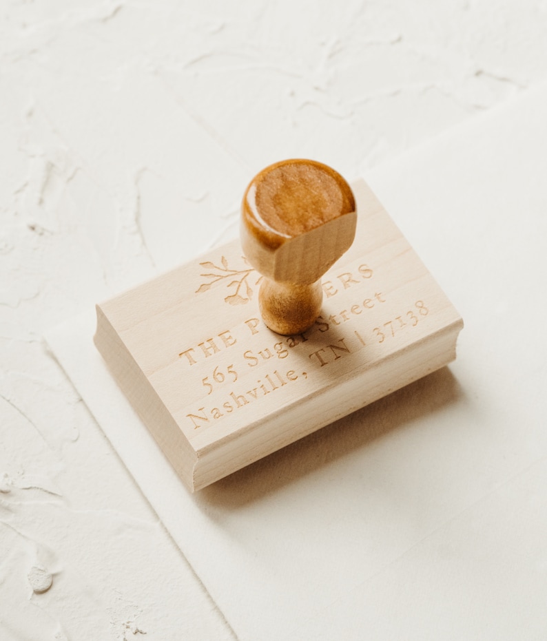 Botanical Return Address Stamp, Flowers Address Stamper, Housewarming Gift, Eco Maple Wood Stamp OR Self Inking Stamp Wood Handle