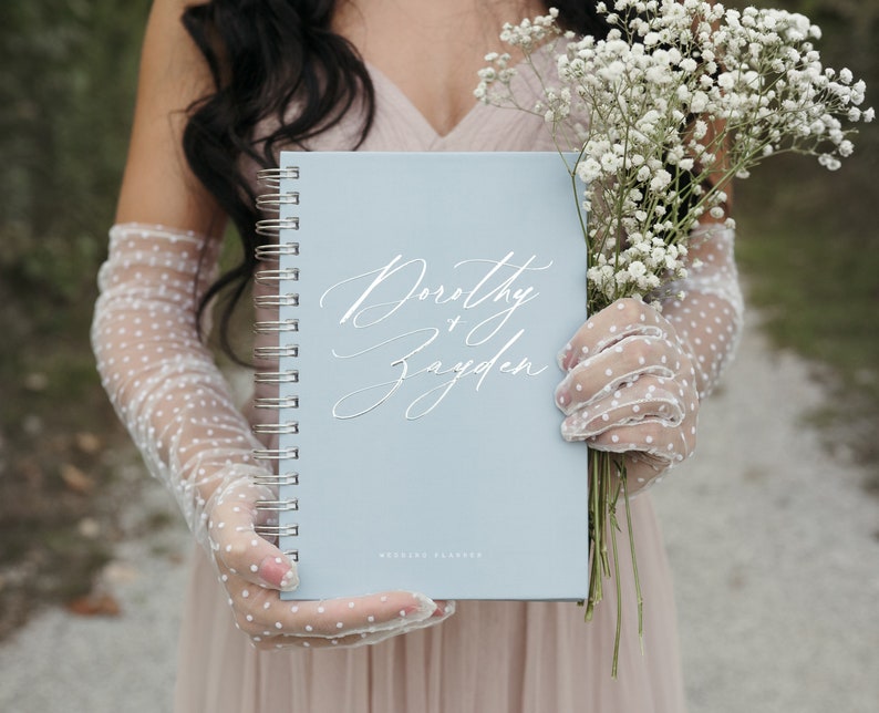 Dusty Blue Wedding Planner Book, Custom Wedding Planner, Personalized Planner, Real Silver Foil, Wedding Gift to Bride, Dorothy image 1
