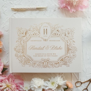 Elegant Wedding Guest Book, Foil Pressed Personalized Hardcover Photo Book, Vintage Wedding Keepsake Book image 4
