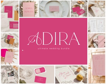 Lot de modèles de faire-part de mariage rose, suite d'invitations colorées minimalistes bricolage, suite de mariage moderne, kit d'invitation ultime, #Adira