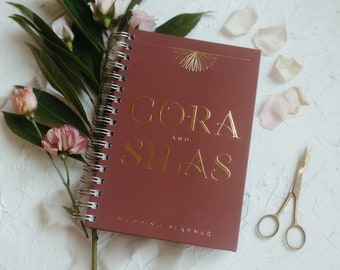 Wedding Planner Book, Real Gold Metallic Foil, Wedding Planner, Bridal Shower Gift, Brown Boho Personalized Wedding Planner, Cora