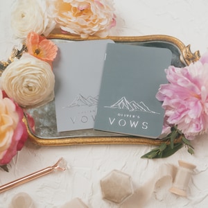 Mountain Wedding Vow Booklets Set, Colorado Wedding Vow Books, Teal His and Her Modern Vows, Custom Vows, Silver Foil, - Julian