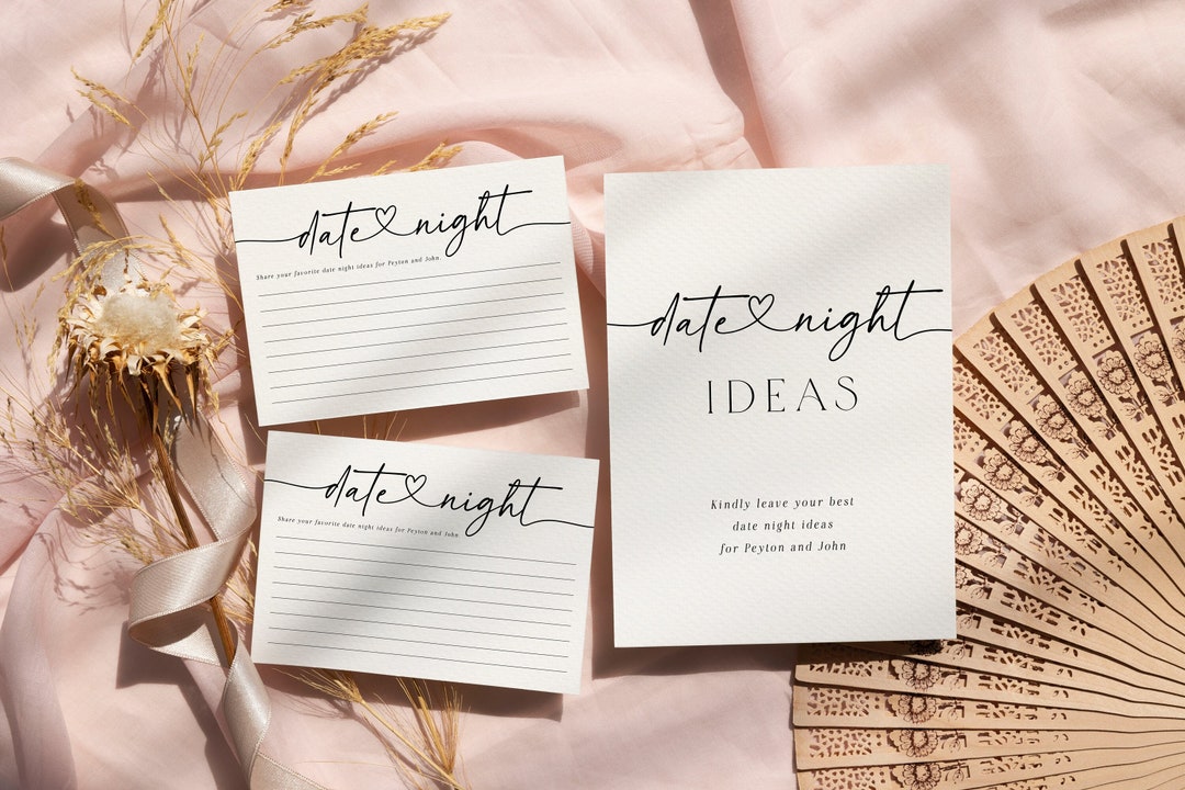 Date Night Card Template, Modern Bridal Shower Newlywed Date Night Card ...