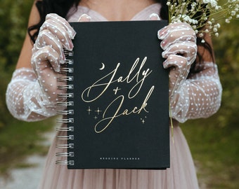 Black and Gold Wedding Planner, Personalized Planning Book, Celestial Wedding Shower Gift