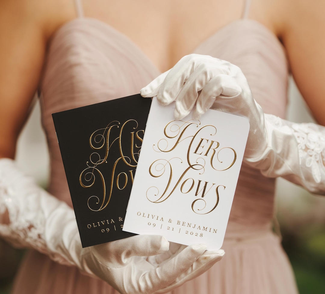 Elegant Vow Booklets Set, His and Hers, Typographic Lettering Vows ...