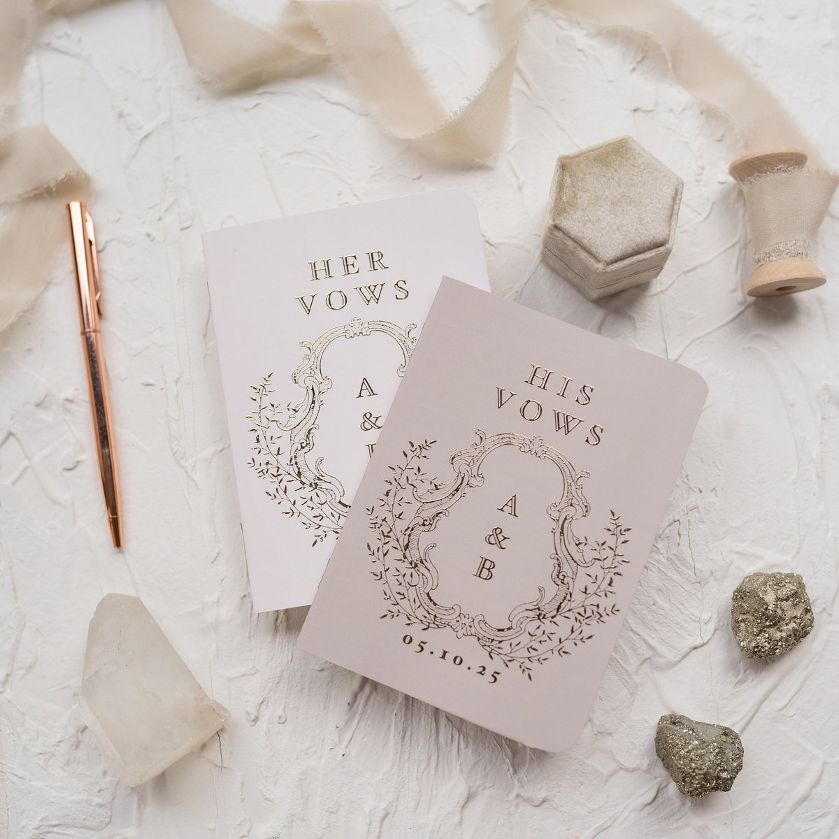 Wedding Vow Books Set of 2, Crest Romantic Elegant Wedding Vow Books, His Vows, Her Vows, Beige Wedding Vows With Real Gold Foil #arden - Etsy