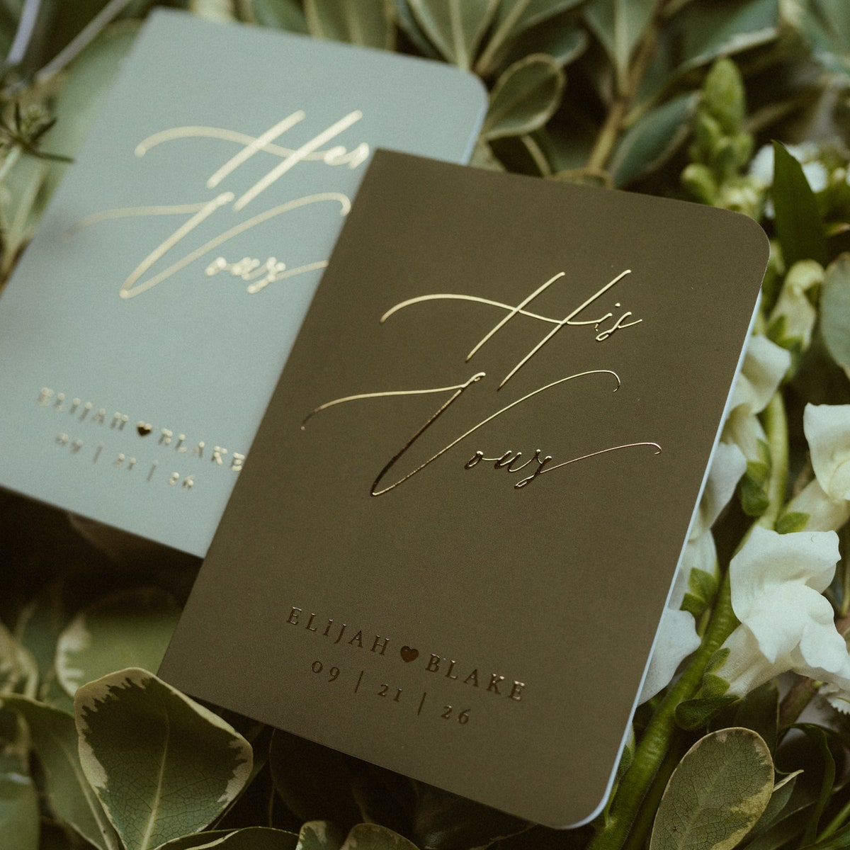 Boho Wedding Vow Books, Personalized Vow Booklets, Real Gold Foil & Green Vow Books, Luxury Vow Books, His Her Vow Books, Set of 2 #Elijah