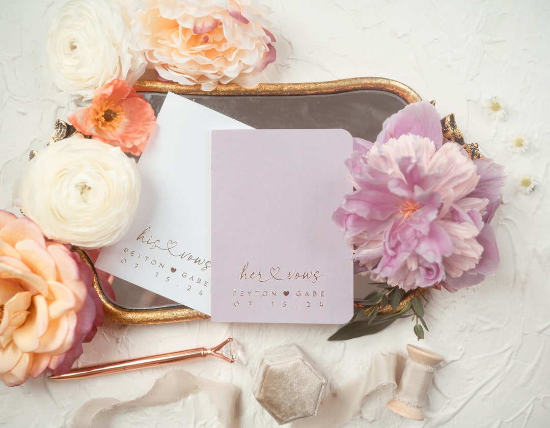 Blush Pink Wedding Vow Booklets Set, Personalized Vow Books, His and ...
